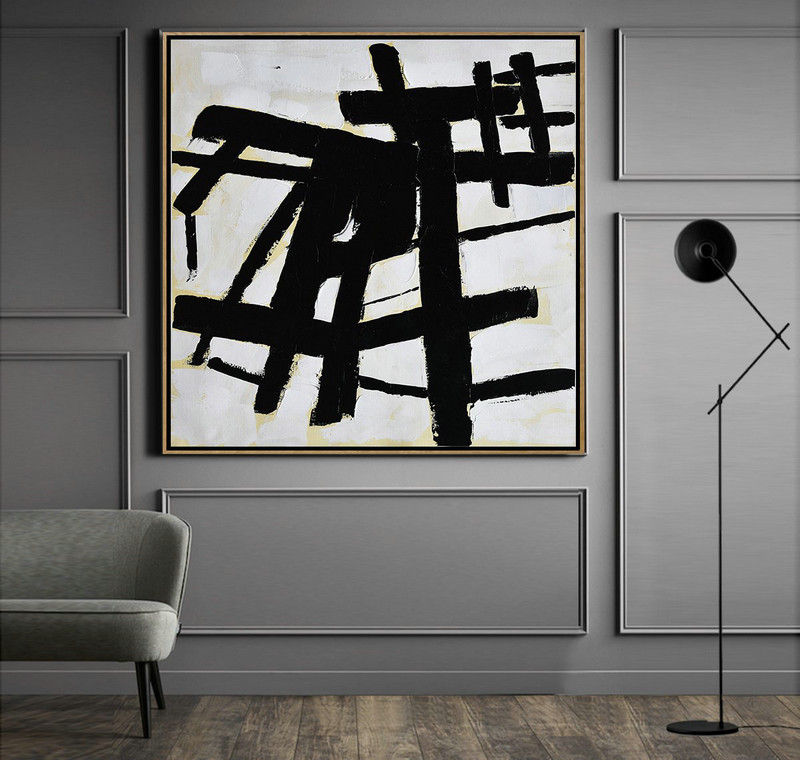 Original Painting Hand Made Large Abstract Art,Handmade Minimal Art Palette Knife Canvas Painting, Black White Beige - Oversized Custom Canvas Art